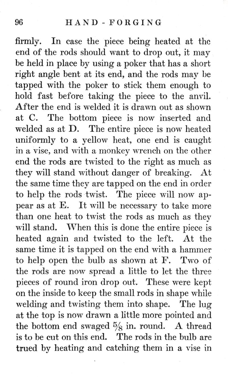 HAND, FORGING, heated, poker, welded, yellow heat, vise, monkey wrench, twisted, more than one heat, pointed, bulb