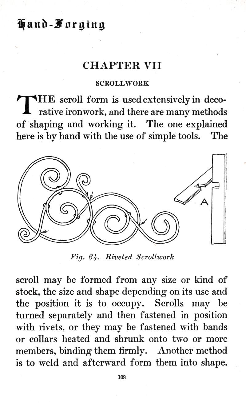SCROLLWORK, scroll, form, decorarative, ironwork, shaping, working, by hand, tools, Riveted, shape, turned, binding, weld