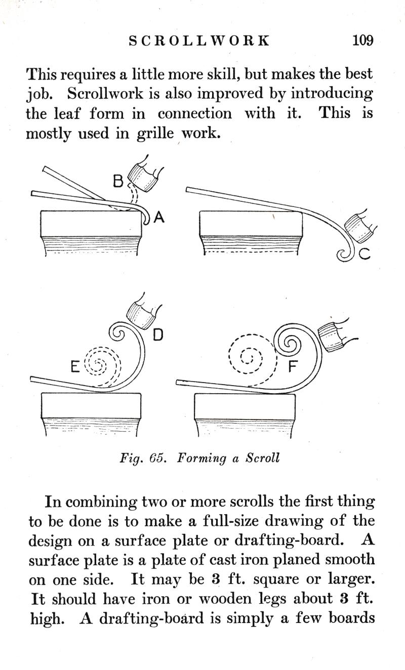 SCROLLWORK, requires, skill, improved, introducing, leaf, form, combining, surface plate, drafting-board,cast iron