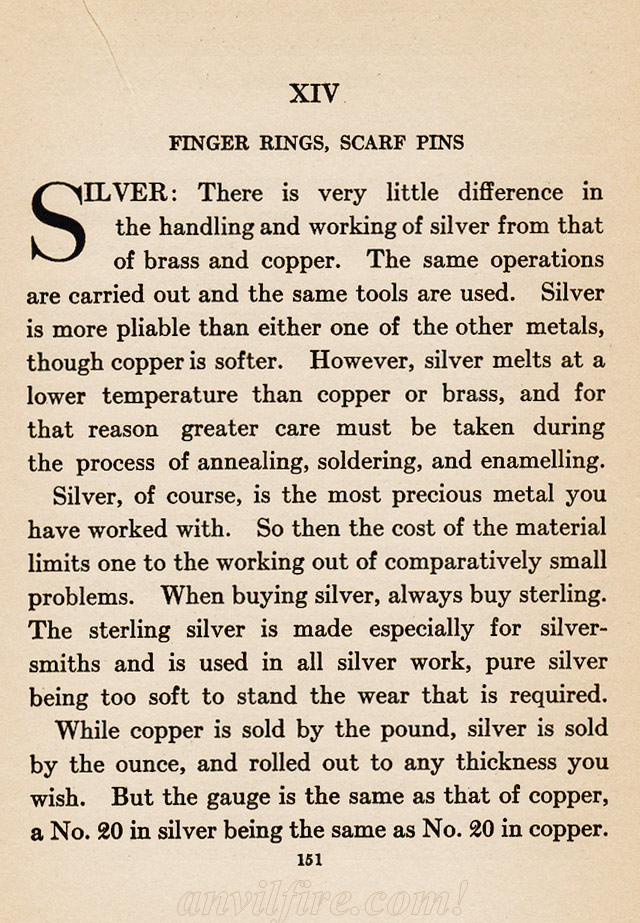 Chapter XIV, ch.14, Silver Work, Finger Rings and Scarf Pins. There is very little difference in handling and working silver from that of brass and copper., sterling, pure, 