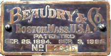 Name tag off scraped 50# Beaudry Power Hammer - Beaudry and Company, Boston, Mass., U.S.A., Patented Sept. 25, 1894 - Sept 3, 1895, No. 2325