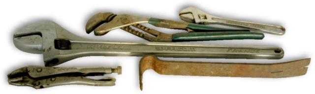 24 inch crescent, 6 in. channel lock, Vise-Grips.